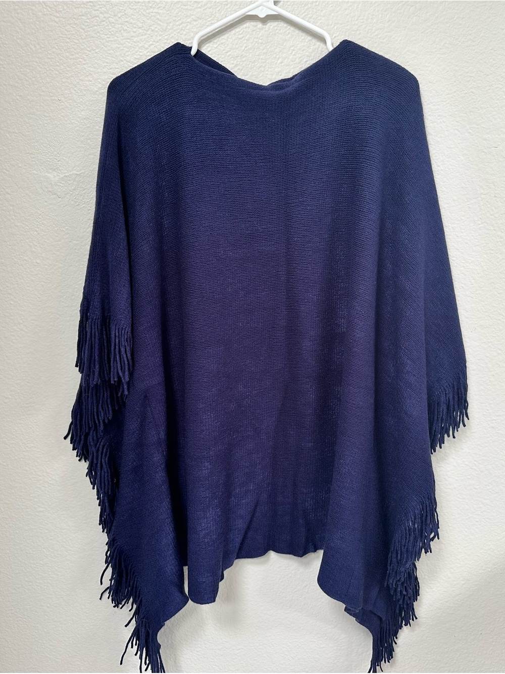 Layers by Lizden Navy Fringe Open Poncho Sweater - Women